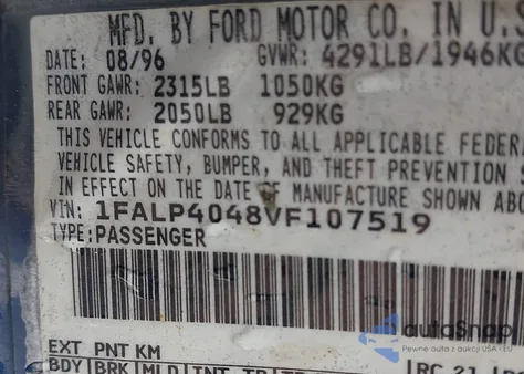 1997 Ford Mustang из США, поврежденный, VIN 1FALP4048VF107519